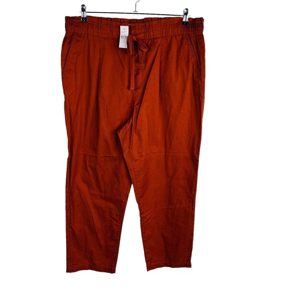 New LOFT Womans Sz XL Paperbag High Waist Pants Orange Relaxed Fit Crop NWT - Picture 1 of 8